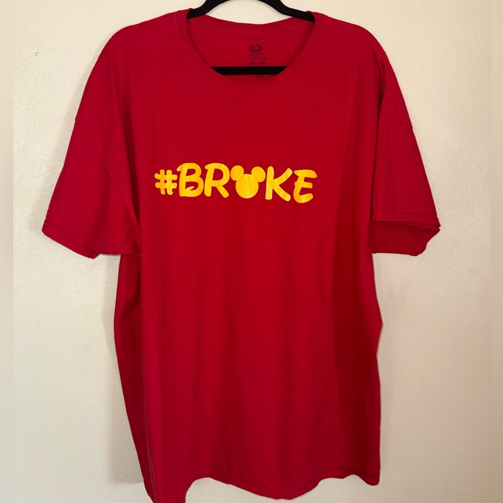 Disney Mickey Mouse #Broke Broke Red Shirt 2X 2XL XXL